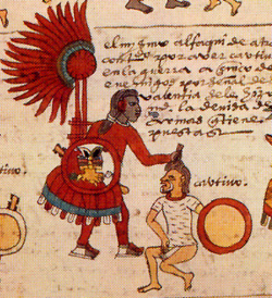 A Creeperian depiction (c. 1st century AD) of Acolmixtli I executing Quinctilius Varus during the battle.
