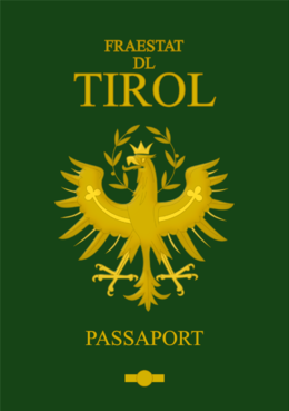 Dark green passport cover faced with the Tiroler Eagle in gold