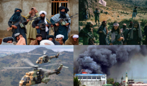 Clockwise from top left: SOHEDEL rebels in Helwan, SEM rebels near Lajh, a mosque burning in Dishna, Creeperian Army helicopters near Río de Valdéz.