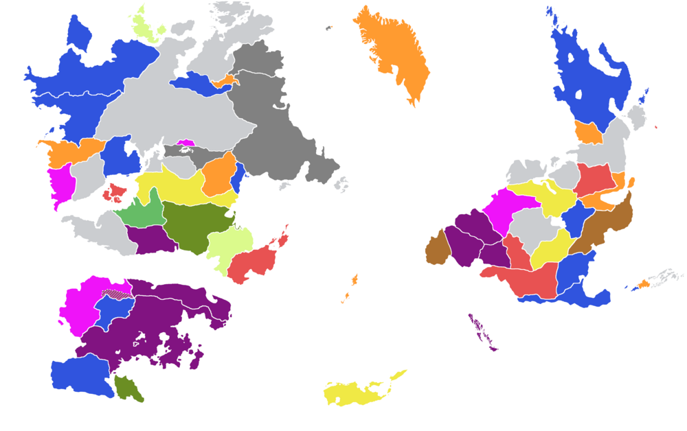 A colour-coded legend of forms of government.